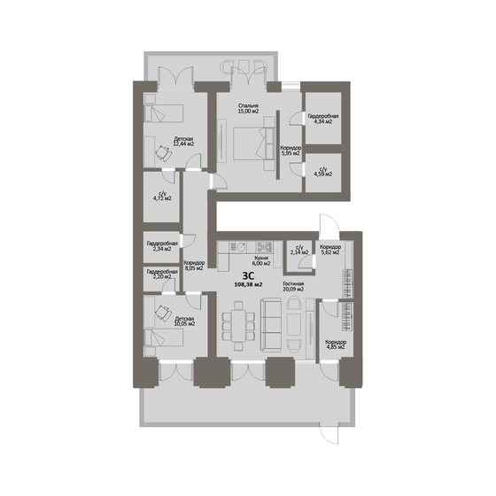 108,4 м², 3-комнатная квартира 16 798 900 ₽ - изображение 1