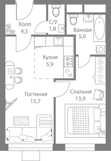 46,8 м², 2-комнатная квартира 14 033 565 ₽ - изображение 1