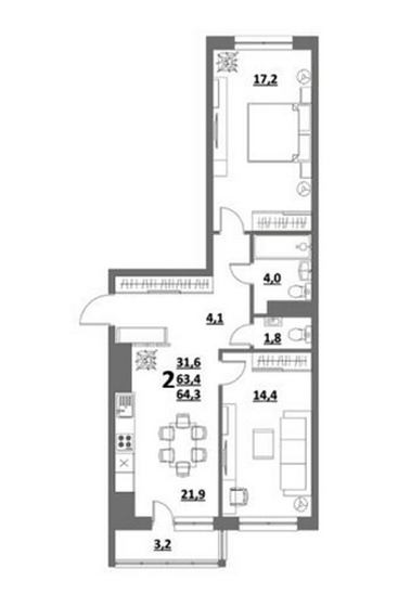 64,3 м², 2-комнатная квартира 8 273 394 ₽ - изображение 1