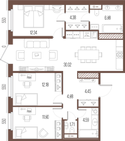 Квартира 93,5 м², 3-комнатная - изображение 1