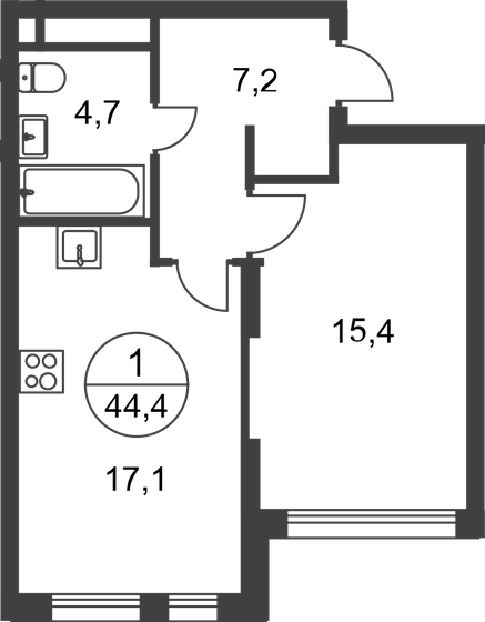 44,4 м², 1-комнатная квартира 14 188 264 ₽ - изображение 1