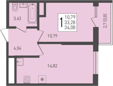 34,1 м², 1-комнатная квартира 4 600 800 ₽ - изображение 24