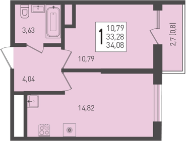 Квартира 34,1 м², 1-комнатная - изображение 1