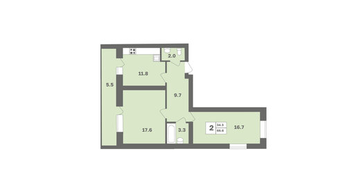 Квартира 66,6 м², 2-комнатная - изображение 1