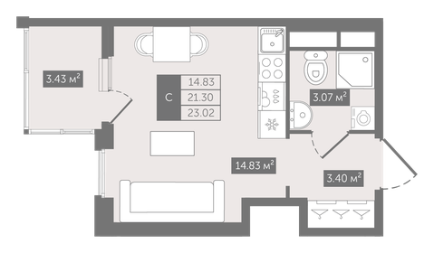 27 м², квартира-студия 3 800 000 ₽ - изображение 104