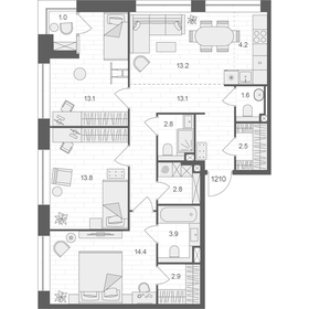 124,5 м², 3-комнатная квартира 60 413 364 ₽ - изображение 11