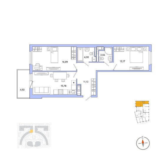 68,6 м², 2-комнатная квартира 16 179 835 ₽ - изображение 1