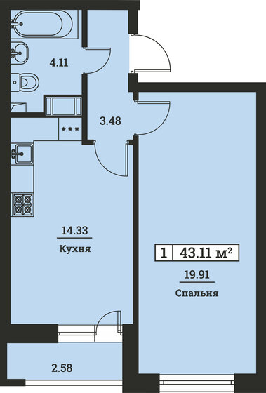 43,1 м², 1-комнатная квартира 8 190 900 ₽ - изображение 8