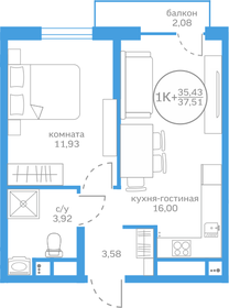 Квартира 35,4 м², 1-комнатная - изображение 1