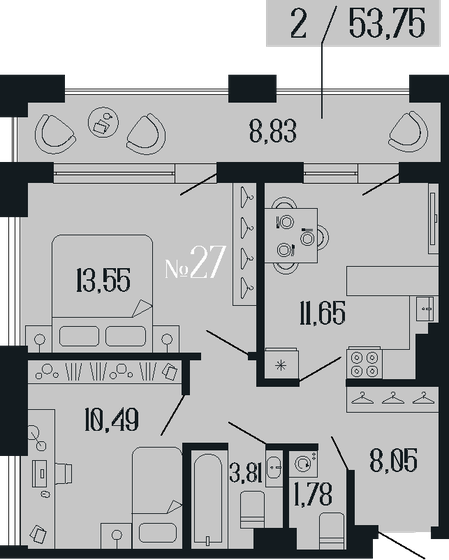 53,7 м², 2-комнатная квартира 26 220 204 ₽ - изображение 1