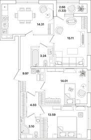 77,7 м², 3-комнатная квартира 19 355 160 ₽ - изображение 68