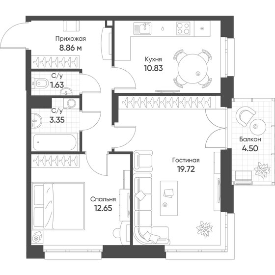 58,4 м², 2-комнатная квартира 16 823 186 ₽ - изображение 1
