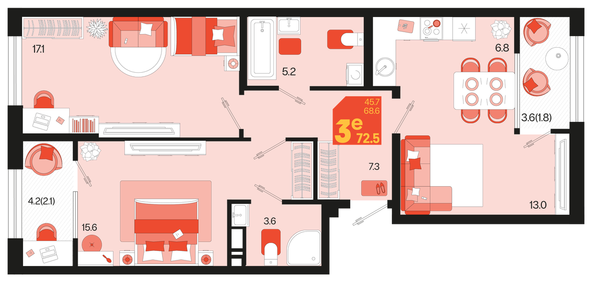 72,5 м², 3-комнатная квартира 8 700 000 ₽ - изображение 1