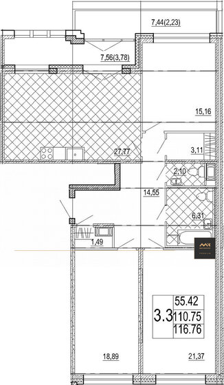 116,8 м², 3-комнатная квартира 44 418 000 ₽ - изображение 1