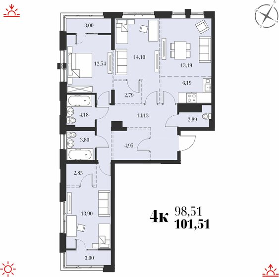 101,5 м², 4-комнатная квартира 16 257 000 ₽ - изображение 1