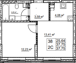 Квартира 37 м², 1-комнатная - изображение 1