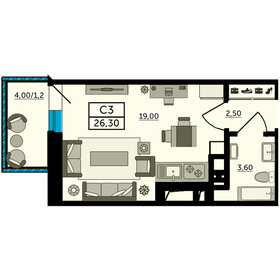 Квартира 26,4 м², студия - изображение 1