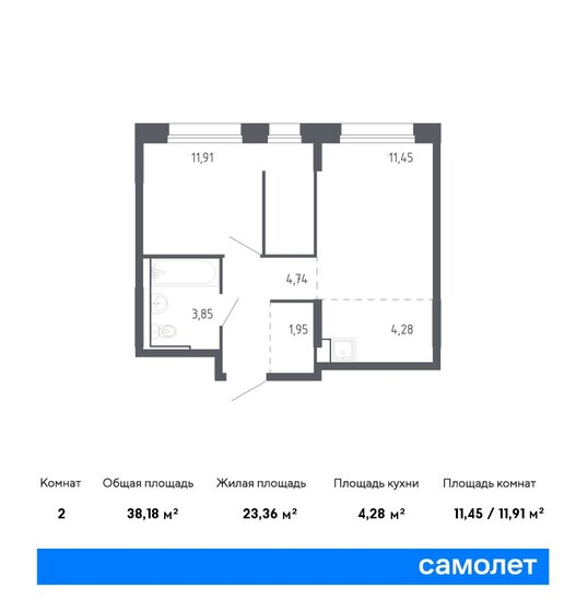 38,2 м², 1-комнатная квартира 5 887 564 ₽ - изображение 1