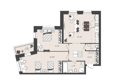 Квартира 87,3 м², 3-комнатная - изображение 1