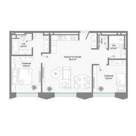 Квартира 79,8 м², 2-комнатные - изображение 1