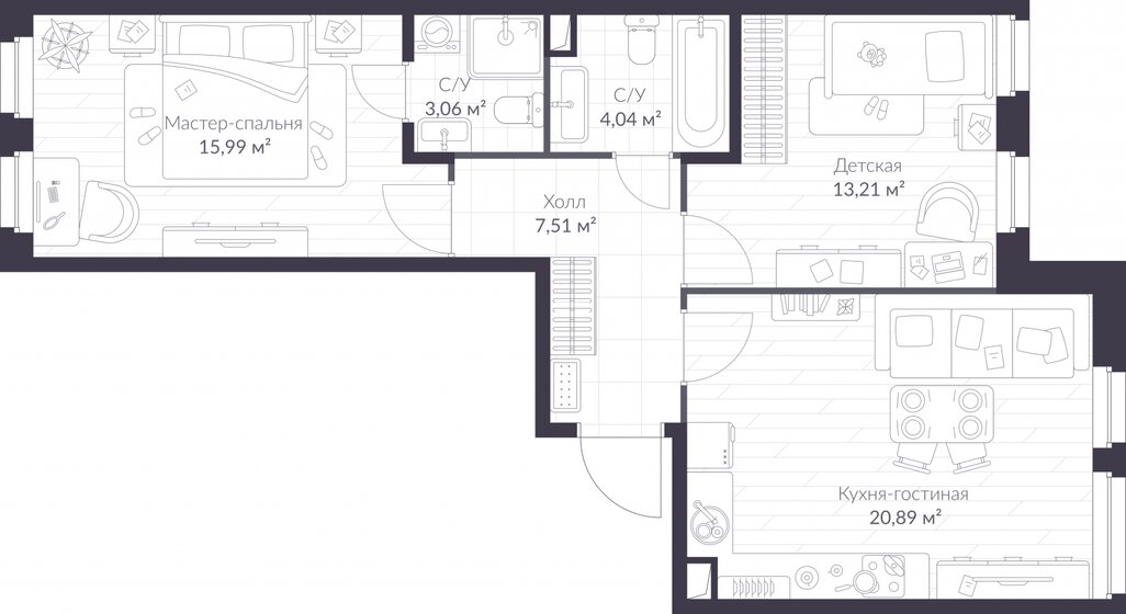 64,9 м², 3-комнатная квартира 13 300 000 ₽ - изображение 24