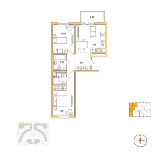 64,1 м², 2-комнатная квартира 14 004 085 ₽ - изображение 1