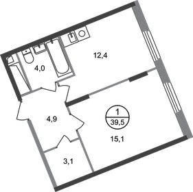 Квартира 39,5 м², 1-комнатная - изображение 1