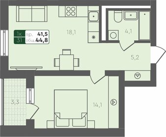 46,2 м², 1-комнатная квартира 6 525 750 ₽ - изображение 13