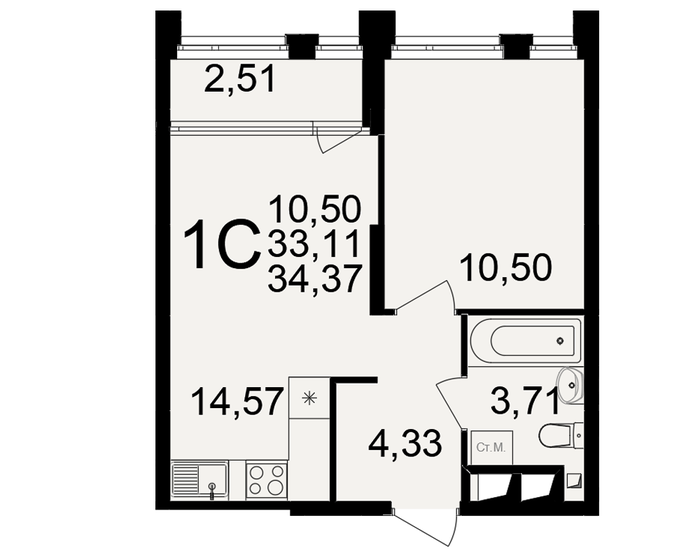 33,5 м², 1-комнатная квартира 5 085 920 ₽ - изображение 10