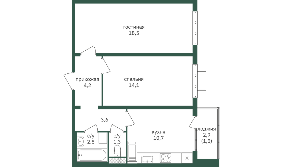 56,7 м², 2-комнатная квартира 17 683 200 ₽ - изображение 31