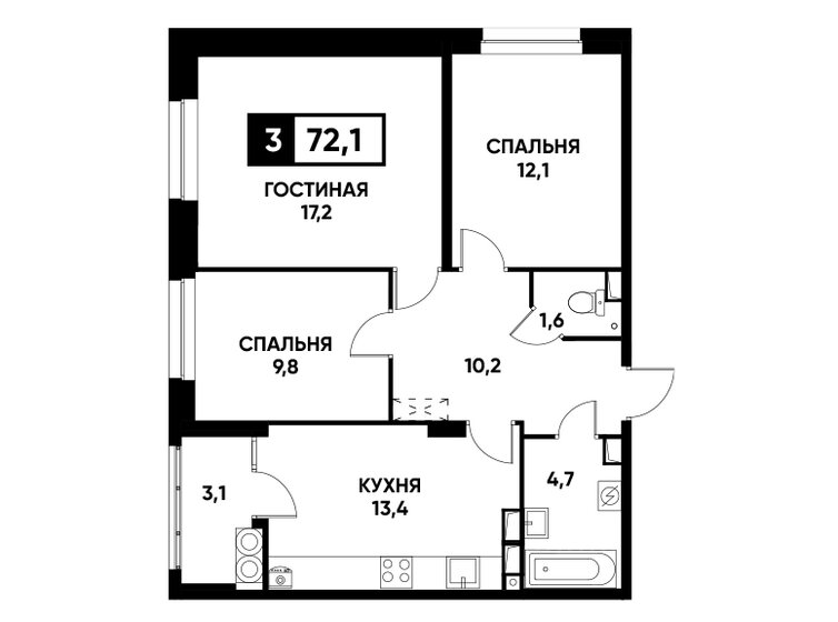 72,1 м², 3-комнатная квартира 7 210 000 ₽ - изображение 14