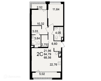 Квартира 68,6 м², 2-комнатная - изображение 1