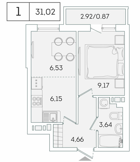 31 м², 1-комнатная квартира 5 120 664 ₽ - изображение 1