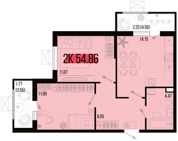 Квартира 54,9 м², 2-комнатная - изображение 1