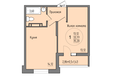 Квартира 35,2 м², 1-комнатная - изображение 1