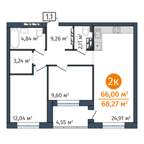 Квартира 66 м², 2-комнатная - изображение 1