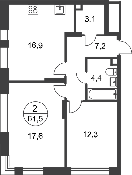 61,5 м², 2-комнатная квартира 14 818 343 ₽ - изображение 46