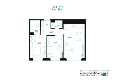 61,1 м², 2-комнатная квартира 6 672 198 ₽ - изображение 8