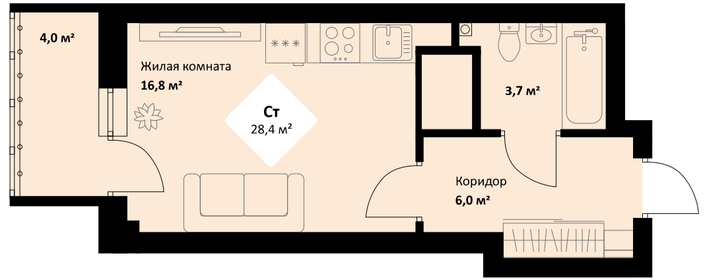 28,4 м², квартира-студия 5 538 000 ₽ - изображение 31
