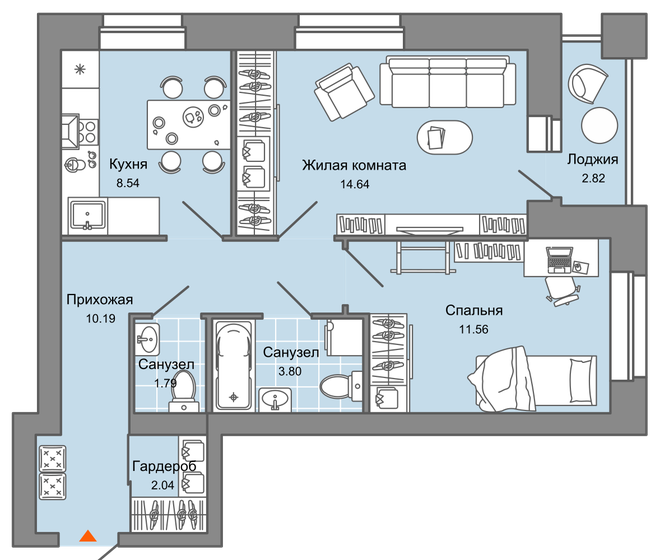 54 м², 2-комнатная квартира 6 530 370 ₽ - изображение 15