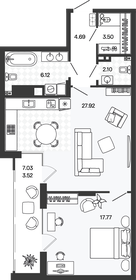 Квартира 65,6 м², 1-комнатная - изображение 1
