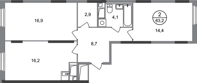 Квартира 63,2 м², 2-комнатная - изображение 1