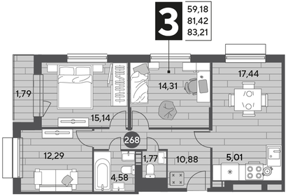 83,2 м², 3-комнатная квартира 10 858 905 ₽ - изображение 64