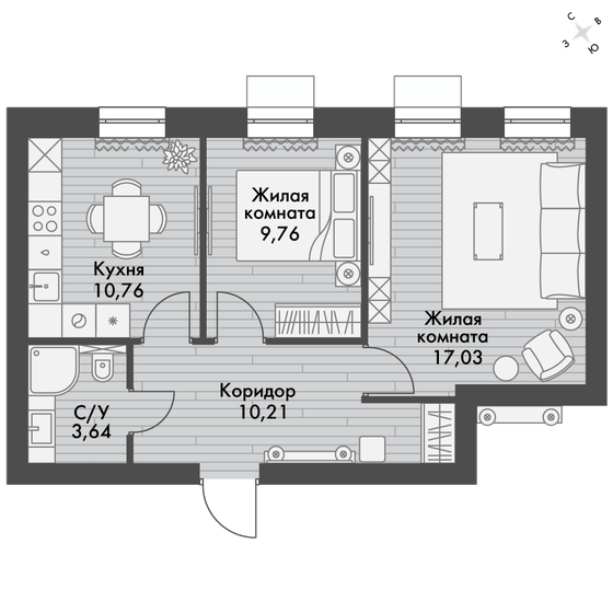 51,5 м², 2-комнатная квартира 6 939 700 ₽ - изображение 1