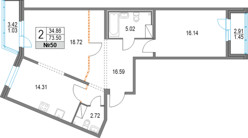 73,5 м², 2-комнатная квартира 17 165 308 ₽ - изображение 54