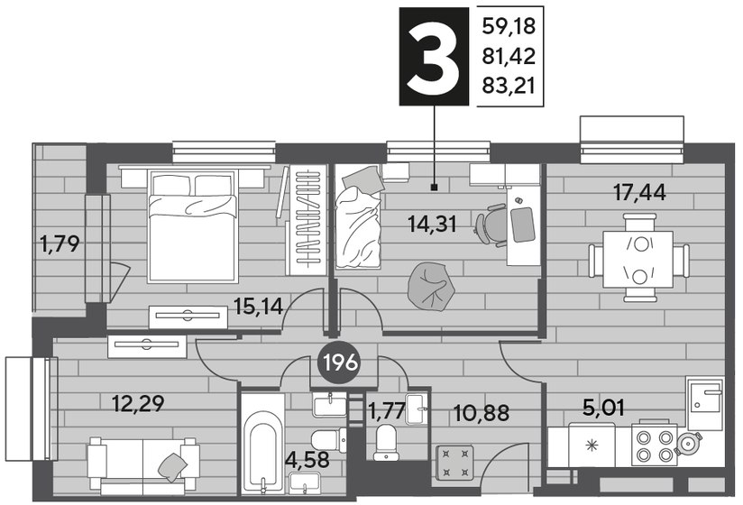 83,2 м², 3-комнатная квартира 10 983 720 ₽ - изображение 1
