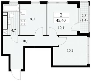 Квартира 45,4 м², 2-комнатная - изображение 1