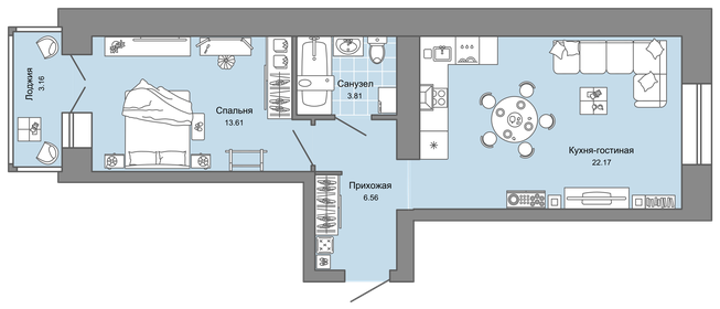 Квартира 47 м², 2-комнатная - изображение 1