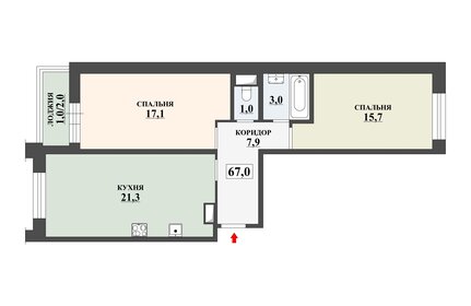 Квартира 67 м², 2-комнатная - изображение 1