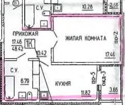 Квартира 46,7 м², 1-комнатная - изображение 3